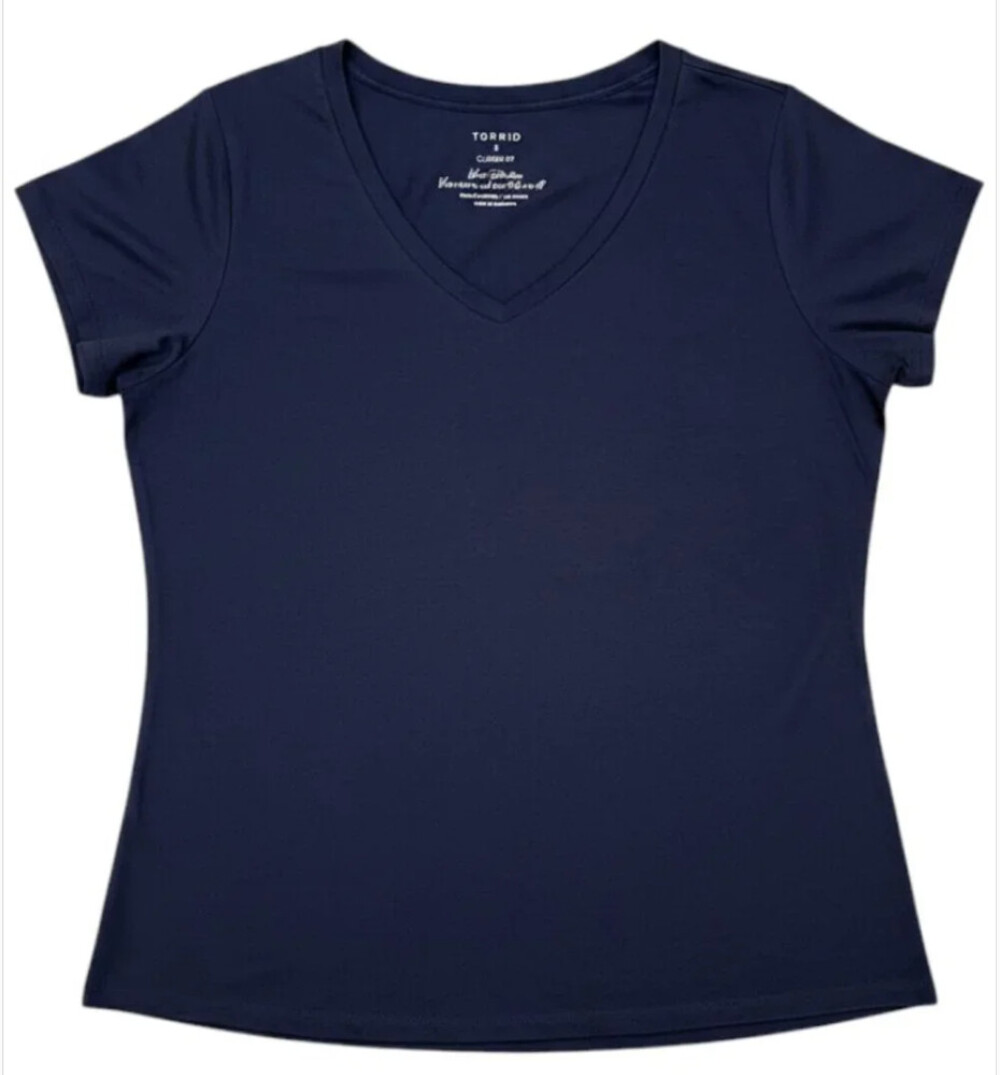 Torrid Top Tee Shirt Womens 2X (2) Solid Navy Blue V-Neck EUC